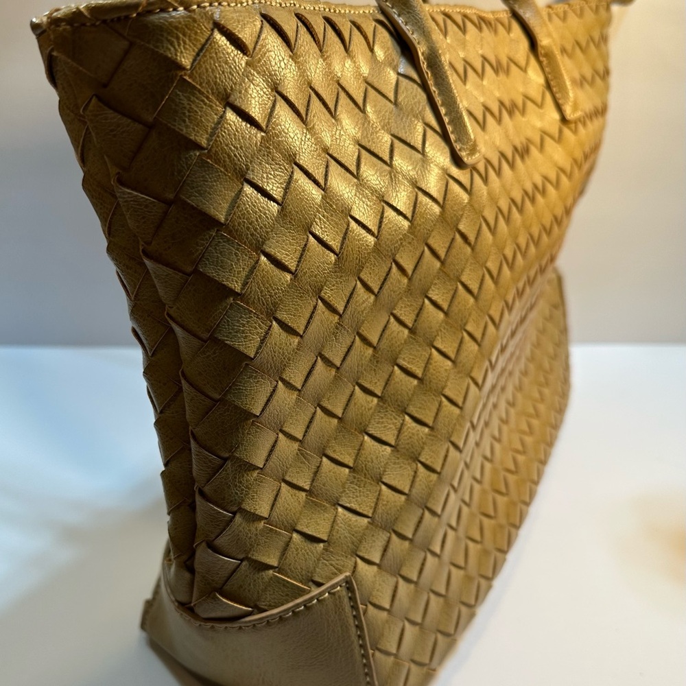 Urban Expressions Large Natural Woven Vegan Leather Handbag Purse Tote Preowned - Picture 9 of 14